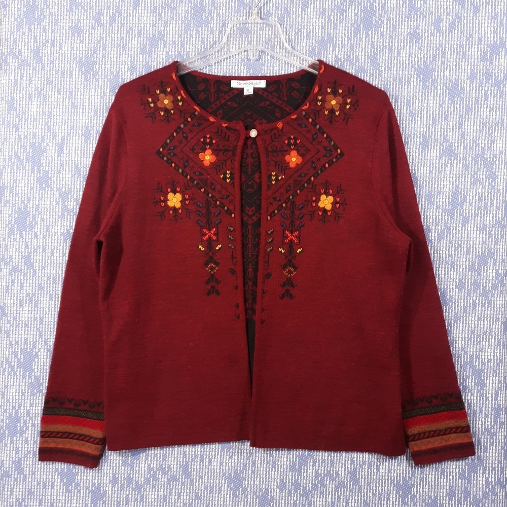 NorthStyle Alpaca Wool Blend Knit Cardigan Sweater Burnt Orange Floral Size XL